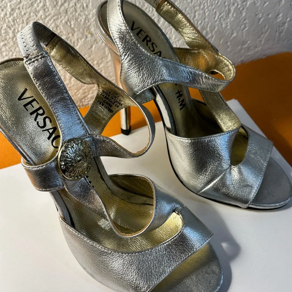 Versace Metallic Silver Heels - Picture 2 of 12